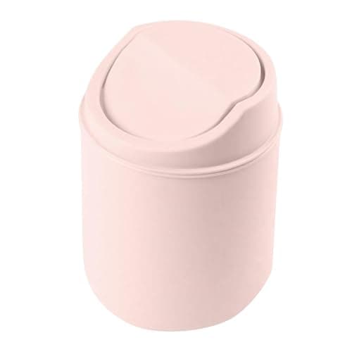 Bin Bedroom Waste Paper Paper Rubbish Trash Can Square Small Swing Top Desktop Kitchen Bathroom Garbage Dustbin Basket Bins With Lid Plastic Waste Bin Bins Bedroom Round Matte Minimalist (Pink) - Image 1