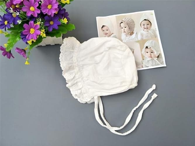 Baby Girl Cotton Muslin Bonnet - Vintage Ruffle Lace Newborn Sun Hat Adjustable Chin thumbnail 3