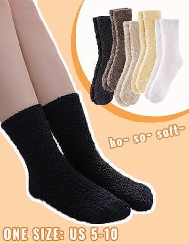 VoJoPi 5 Pairs Fuzzy Socks for Women - Microfiber Super Soft Fluffy Warm Winter Home Bed Cute Sleeping Cozy Socks thumbnail 4