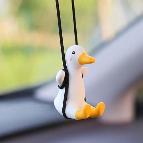 Cute Swinging Duck Car Hanging Ornament,Rear View Mirror Hanging Accessories,Funny Car Interior Decor Gifts for Women Men thumbnail 2