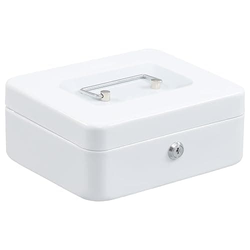 xydled Locking Steel Medium Cash Box with Removable Coin Tray and Key Lock,7.87"x 6.30"x 3.54",White - Image 1