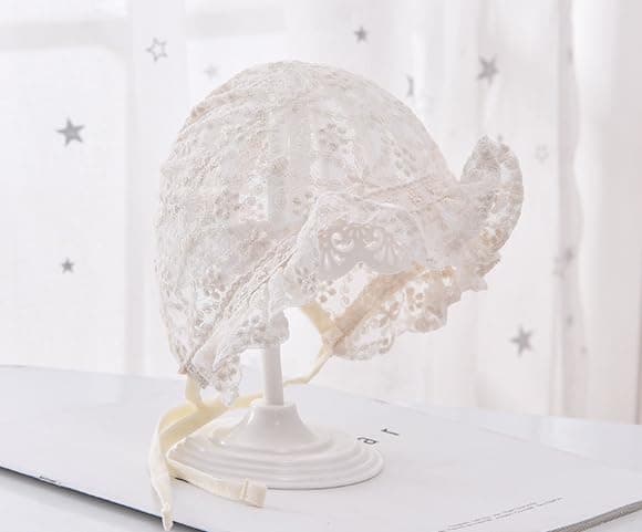 Baby Girl Soft Warm Bonnet Cap Lacy Cotton Newborn Infant Breathable Christening Eyelet Beanie Sun-Protection-Hat for 0-12M thumbnail 7