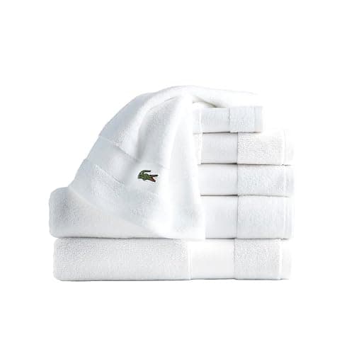 Lacoste Sport Stripe 6-Piece Luxury Cotton Towel Set – Made with 100% Soft Supima Cotton, Absorbent & Quick-Drying, Includes 2 Bath Towels, 2 Hand Towels, 2 Washcloths, White - Image 1