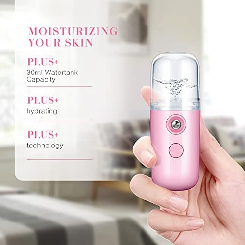 Honoson 2 Pack Nano Facial Mister Spray Bottle Handheld Humidifier Portable Face Mister for Eyelash Extensions USB Rechargeable 1 oz Mini Skin Care Machine for Daily Makeup(Black and Pink) thumbnail 3