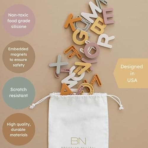 Neutral Silicone Alphabet Magnetic Letters, 26 Piece Non Toxic Learning Set, Perfect for Refrigerator, Whiteboard and Educational Activities thumbnail 3