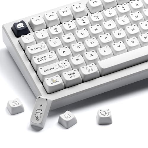XVX Cute Cat Keycaps, Mao Profile White PBT Keycaps, 143 Keys Meow Meow Keyboard Keycap Sets Compatible with 65% 75% 96% 100% Cherry Gateron MX Switches Mechanical Gaming Keyboard - Image 1
