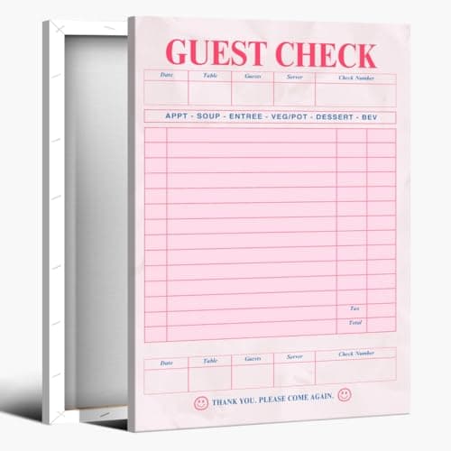 Pink Blank Guest Check Poster Trendy Retro Art Print Vintage Style Wall Art Aesthetic Preppy Art Canvas Posters for College dorm Apartment Decor 8x12inch Framed - Image 1