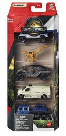 Jurassic World Matchbox Dinosaur Vehicle Collection, Die-Cast Cars and Figures 5 Packs, Bundle of 4, 20 Vehicles, JGL60-956B thumbnail 4