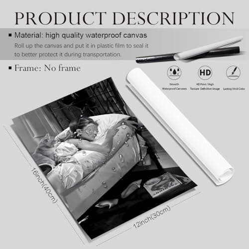 Vintage Black And White Wall Art Audrey Hapburn Sleeping Poster Home Room Wall Decor-Museum Quality Photo Art Canvas Prints Pictures For Bathroom Bedroom Decor thumbnail 6