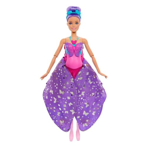 Barbie Dance and Flutter Doll with 2-in-1 Transformation from Dancer to Butterfly with Opening Wings, Purple Hair, Headpiece & Removable Tutu thumbnail 4