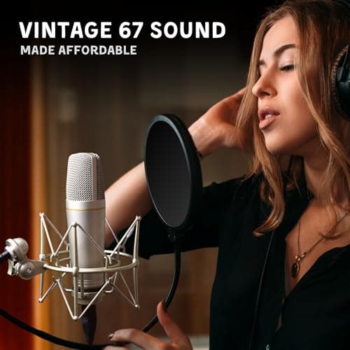 MA-67 Studio Condenser Microphone, 34mm Gold Large Diaphragm Capsule, Including Hydro Pop Filter, Metal Shock Mount, XLR Cable and Mic Bag - For Music Production, Vocal Recording and Podcasting thumbnail 3