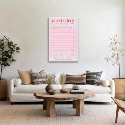 Pink Blank Guest Check Poster Trendy Retro Art Print Vintage Style Wall Art Aesthetic Preppy Art Canvas Posters for College dorm Apartment Decor 8x12inch Framed thumbnail 3