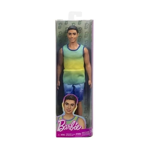 Barbie Fashionistas Ken Doll #236 with Black Hair, Wearing Blue and Green Ombre Tank with Jean Shorts and Silver Sneakers thumbnail 4