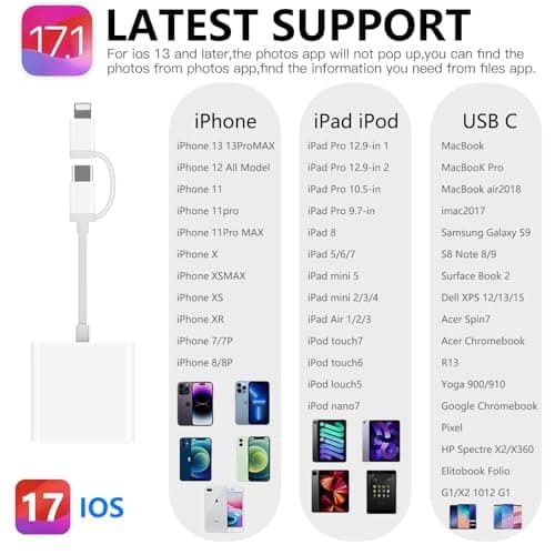 Lettore Schede SD per iPhone/iPad/Fotocamera, Adattatore Scheda SD per iPhone, Adattatore SD per iPhone, Adattatore Macchina Fotografica iPhone, SD Card Reader for iPhone Lettore Schede USB C thumbnail 7