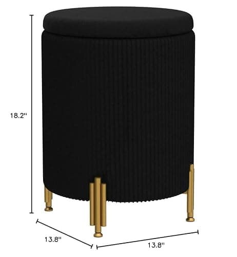 Mxfurhawa Round Ottoman Foot Stool with Storage and Metal Legs for Living Room Bedroom, Velvet Upholstered Footrest Stool Support 300lbs Modern Padded Seat Ottoman Coffee Table (Black) thumbnail 2