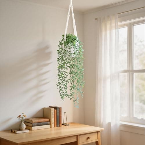 DREAMLOOM Fake Hanging Plants with Pot, Artificial Eucalyptus Hanging Plants with Macrame Hanger for Indoor Decor, Fake Hanging Vines Faux Greenery for Home Kitchen Office thumbnail 3