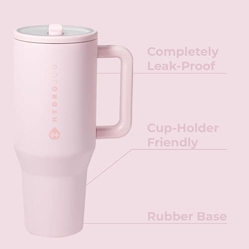HydroJug Traveler - 40 oz Water Bottle with Handle & Flip Straw - Fits in Cup Holder, Leak Resistant Tumbler-Reusable Insulated Stainless Steel & Rubber Base - Gifts for Women & Men, Pink Sand thumbnail 3