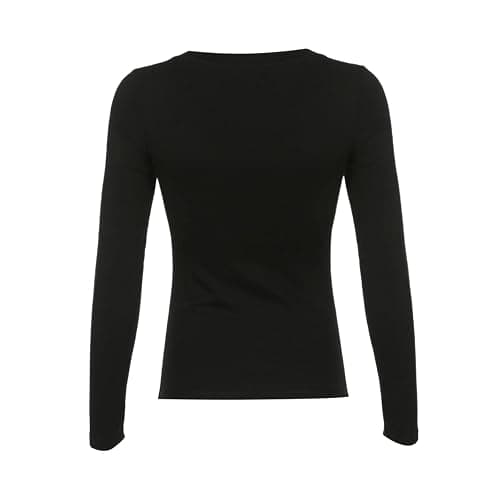LYSINK Women Long Sleeve Tops Button Front Knit Tops Slim Fit Scoop Neck Solid Casual Henley Shirts Club Streetwear thumbnail 2