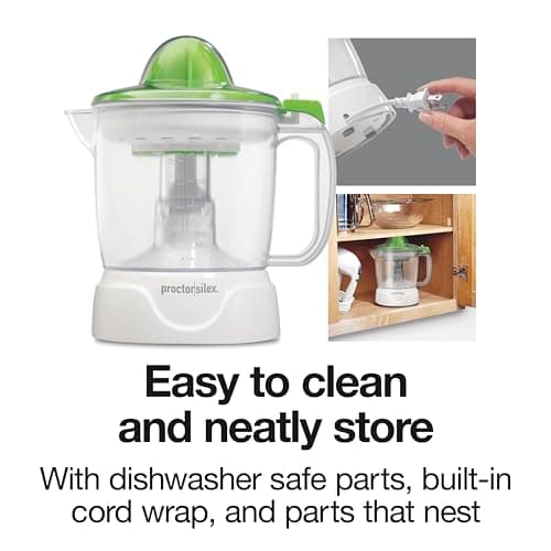 Proctor Silex Juicer Electric Citrus Juicer Machine, 34 oz., for Orange, Lemon, Grapefruit Juice, White and Green (66340) - White and Green thumbnail 6