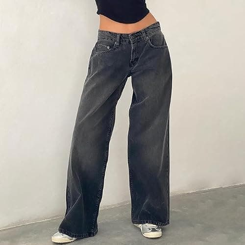 Women's Y2k Low Rise Baggy Jeans Washed Straight Wide Leg Denim Pants Casual Loose Vintage Fit Boyfriend Jean Denim Pants thumbnail 2