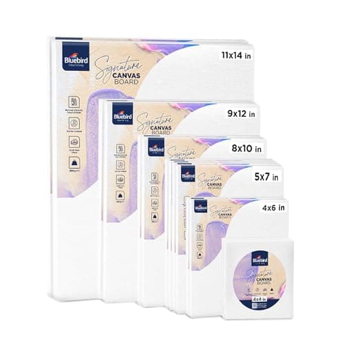 Bluebird Canvas Board - 4x4, 4x6, 5x7, 8x10, 9x12, 11x14. Set of 14 Gesso-Primed White Blank Canvases for Painting - 100% Cotton Canvas Board for Acrylic, Poster, Oil Paint - Image 1