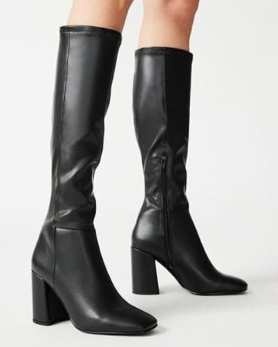 SOVANYOU Women's Faux Leather Tall Boots Fashion Square Toe Chunky Heel Knee High Boots with Side Zip - Image 1