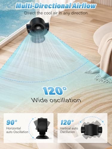 incihic Desk Fans for Bedroom,Air Circulator Fan，90°Vertical +120°Auto Oscillating, 100 Speeds, 10H Timer, Quiet Fan, Digital Display Rechargeable USB, with Remote,for Home, Office（white） thumbnail 4