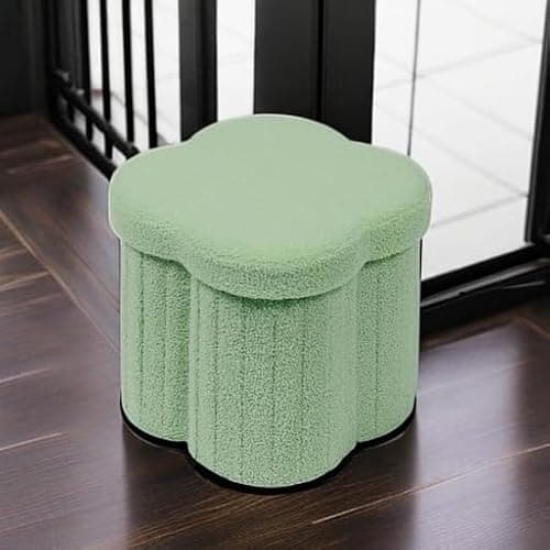 B FSOBEIIALEO Storage Ottoman Cube, Flowers Shaped Ottomans with Storage Foot Stool Footrest for Lving Room, Boucle Ottoman Seat for Dorm Room,Faux Teddy Fur, Green 12.6"x12.6"x12.6" thumbnail 6