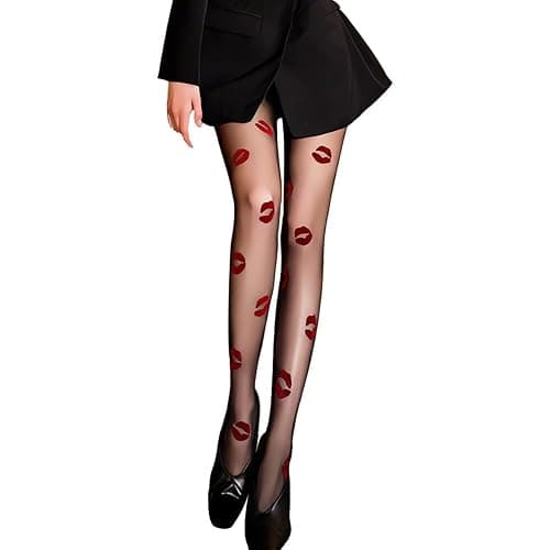 HYBMRQVD Red Lip Tights Sheer Stockings High Waist Pantyhose for Women Valentine’s Day Halloween Costume Accessories Cosplay Party Supplies - Image 1