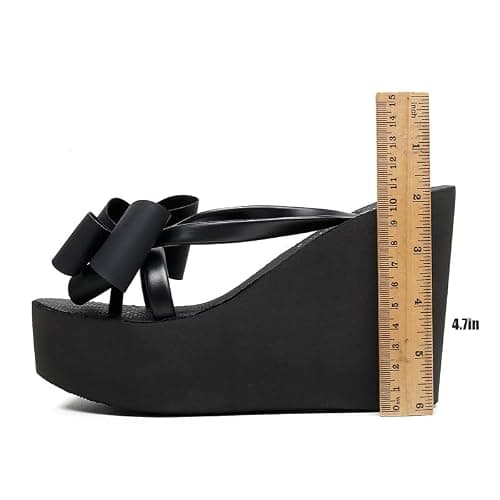 Forevercan Women'S Bow Lace-Up Platform Wedge Flip Flops Fashion Round Peep Toe Slip-On Platform Flip Flops Summer Casual Beach Parties Sandals thumbnail 6