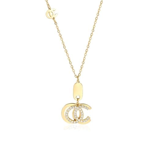 Piegricdiat 18K Gold Plated Womens Necklace Stainless Steel Link Chain Necklace Zircon Gold Pendant Necklace - Image 1