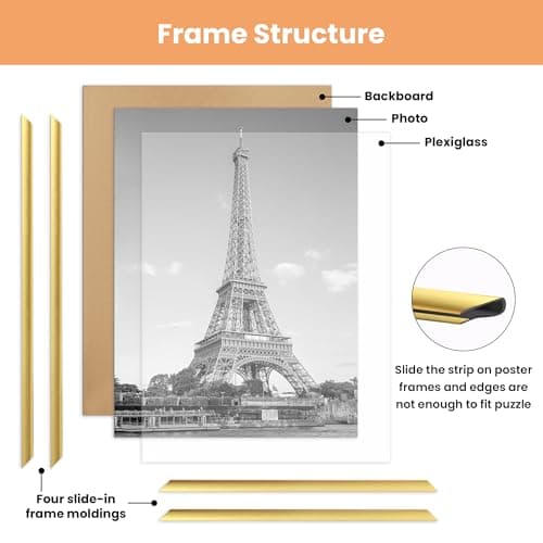 upsimples 18x24 Picture Frame Gold 3 Pack, Scratch-Proof Poster Frames 18 x 24 for Photo Gallery - Slide-In Strips, Horizontal or Vertical Wall Mounting thumbnail 4