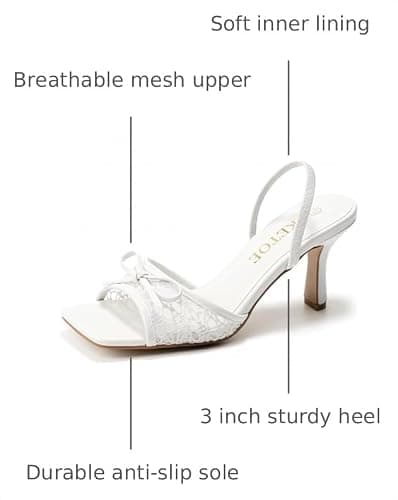SKETOE Bow Kitten Heels for Women Square Toe Mesh Sandals Knots Heels for Wedding Party thumbnail 3