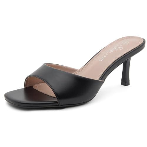 Shoe Land Women's Low Heels Stiletto Heeled Slides, Open Toe One Band Slip-On Heeled Mules – Dressy Heeled Sandals for Prom, Party Wedding and Vacation thumbnail 2