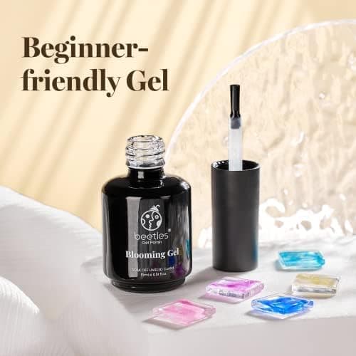 Beetles Blooming Gel & Base Top Coat Set, 3PCS 15ML Shine Finish Long Lasting No Wipe Top Coat Gel Nail Polish Base Spreading Marble Effect Soak off UV LED Nail Art Gifts for Women thumbnail 3