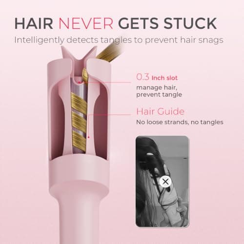TYMO Automatic Rotating Curling Iron - TYMO CURLPRO Beach Waves Curling Wand, Portable Hair Curler, 500 Million Ionic, Dual Voltage & Lightweight for Travel, Ceramic Coating, 1 Inch, Pink thumbnail 5