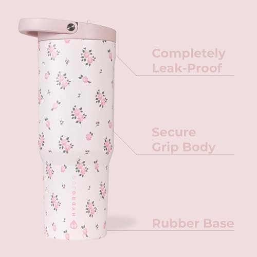 HydroJug Sport - Stainless Steel Tumbler with Straw, Vacuum Insulated, 32oz Leakproof Water Bottle, Ergonomic Design, Reusable, Dishwasher Safe, Rubber Base, Durable for Gym or Outdoors, Wildrose thumbnail 2