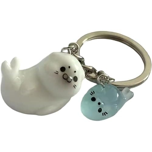 4 Pcs Cartoon Luminous Seal Keychain, Glow in The Dark Mini Sea Animal Keyring Bag Charm Pendants for Handbag Purse Car Keys Accessories thumbnail 3