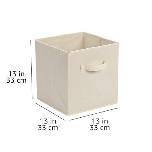 Amazon Basics Collapsible Fabric Storage Cube Bins Organizer with Handles, Sturdy, Beige, 13-x-13-x-13-inch, Pack of 6 thumbnail 3