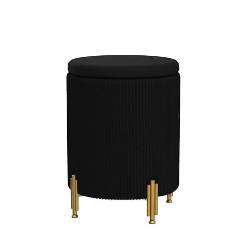Mxfurhawa Round Ottoman Foot Stool with Storage and Metal Legs for Living Room Bedroom, Velvet Upholstered Footrest Stool Support 300lbs Modern Padded Seat Ottoman Coffee Table (Black) thumbnail 5