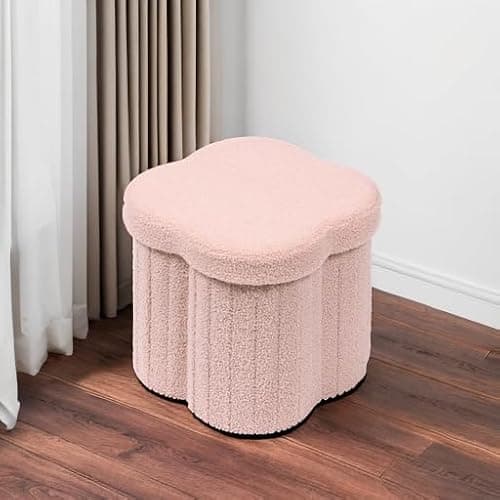 B FSOBEIIALEO Storage Ottoman Cube, Flowers Shaped Ottomans with Storage Foot Stool Footrest for Lving Room, Boucle Ottoman Seat for Dorm Room,Faux Teddy Fur, Pink 12.6"x12.6"x12.6" thumbnail 6