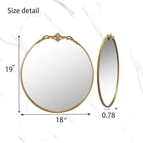 LOVNAHO Vintage Round Wall Mirror, 19 Inch Gold Frame, Baroque Arched Decorative Vanity Mirror for Bathroom, Bedroom, Hallway (Antique Gold, 19x18) thumbnail 5