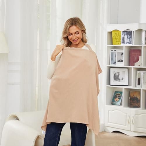 PPOGOO Muslin Nursing Cover for Baby Breastfeeding, Breathable Privacy Nursing Covers for Mom 100% Cotton Breastfeeding Cover with Rigid Hoop for Mother Nursing Apron (Brown) thumbnail 2