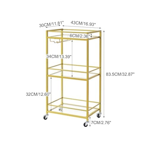 IBUYKE Home Bar Serving Cart,Small Bar Cart with 3-Tier Glass Shelf, Mobile Drink Shelf with Wine Holders and Glass Holders,Mini Bar for Outdoor, Small Space, Kitchen Gold TMJ519G thumbnail 5