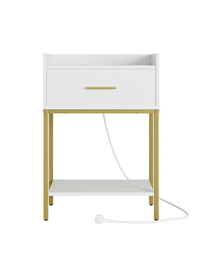 Apetaccat Nightstand with Charging Station,3-Tier Bedside Table for Small Space,Modern Night Stand with Storage Drawer and Shelf,Small Side Table for Bedroom,Living Room,White thumbnail 8