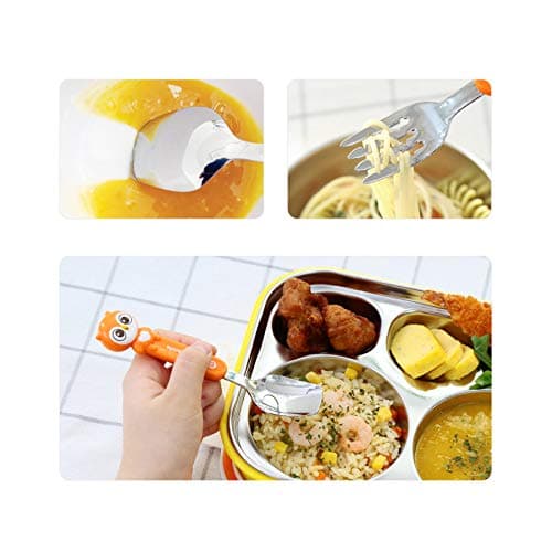 Edison Friends Owl Stainless Steel Chopsticks, Spoon, Fork and Case 4 Set - Right Handed, Yellow, Owl, Set of 4 pcs (Olly), Made in Korea thumbnail 4