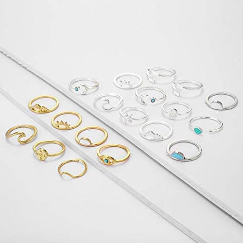 FUTIMELY Boho Retro Stackable Rings Sets for Women Knuckle Joint Finger Knuckle Nail Ring Sets Moon Stars Stack Preppy Statement Rings Cute Trendy Stuff Jewelry - A-1 thumbnail 8