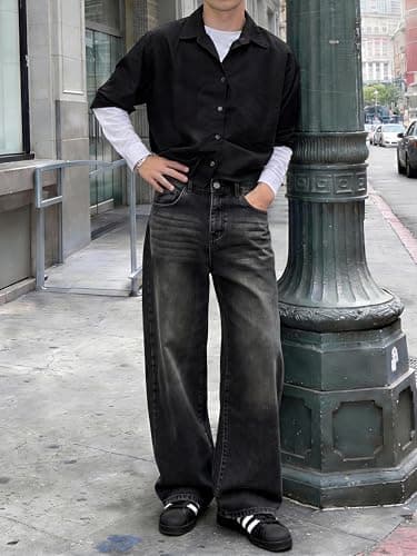 Comdecevis Men's Baggy Jeans Wide Leg Loose Fit Skater Jeans Y2K Streetwear Men M Black Wash thumbnail 5