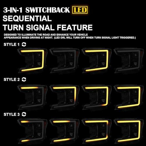 SPEC-D TUNING Black Smoke Sequential Switchback Projector Headlights w/LED Light Bar Compatible with 2018-2020 Ford F-150, Left + Right Pair Headlamps Assembly thumbnail 6