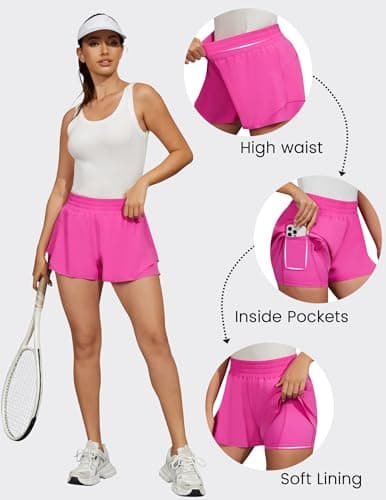 FireSwan Running Shorts for Women 2 in 1 High Waisted Quick Dry Butterfly Flowy Athletic Gym Yoga with Pockets Hot Pink Medium thumbnail 6